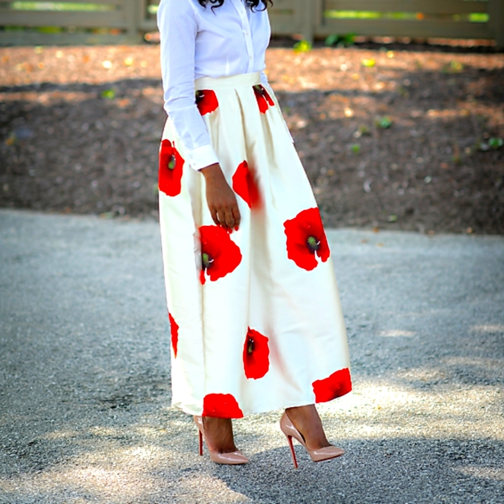 Chicwish Cream and Red Floral Maxi Skirt